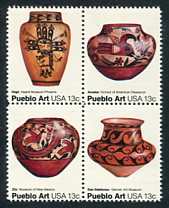 Pueblo Indian Art Mint Block of 4 Stamps United States, 1977